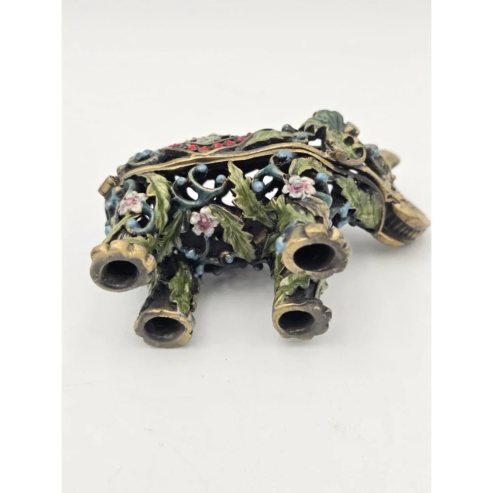 Elephant Ornate Hinged Trinket Box Figurine With Jewelry Charm Jeweled Enamel